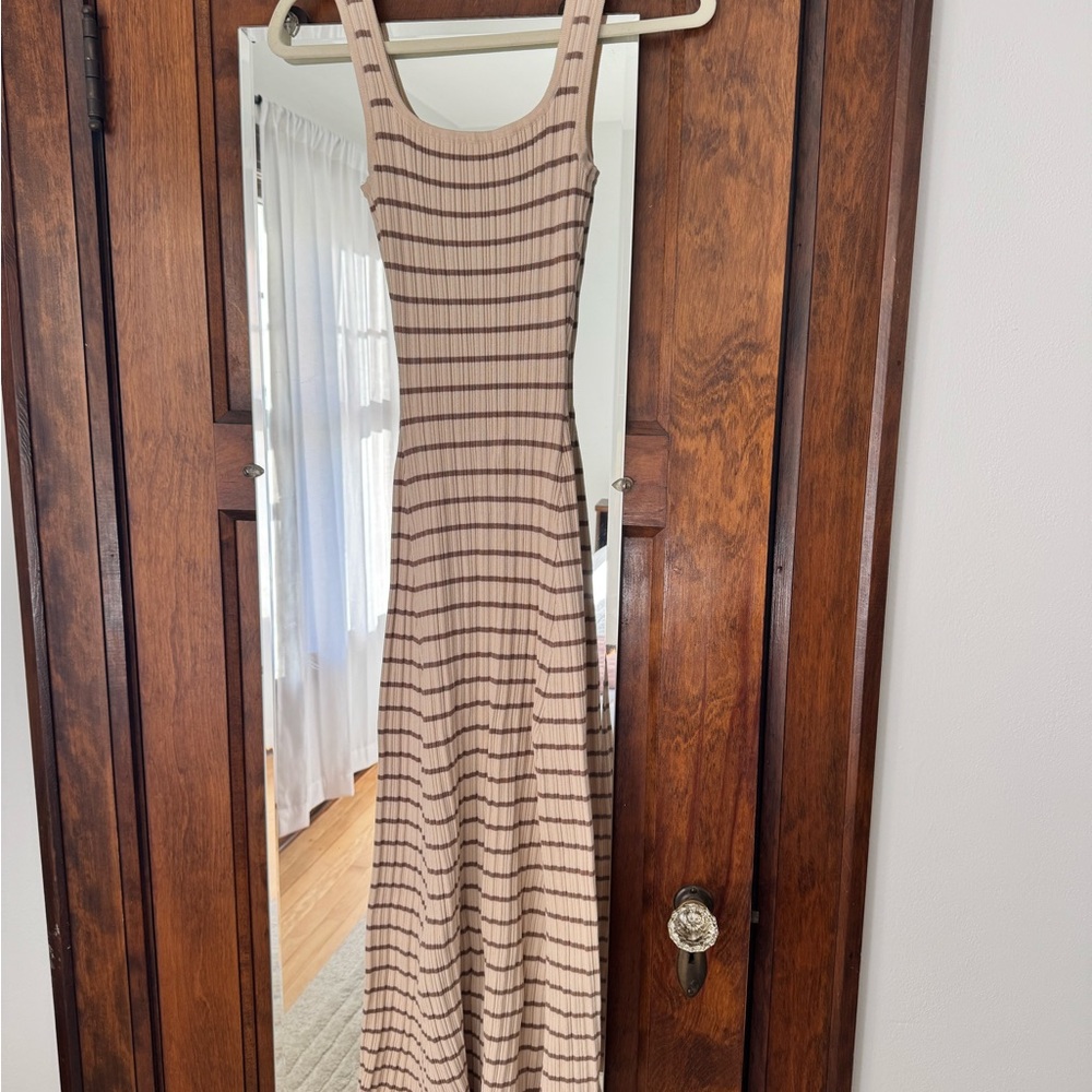 Pinkblush Beige and Brown Striped Maxi Dress